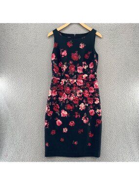 Talbots Dress Womens 2 Black Red Rose Floral Sheath Sleeveless Mini Stretch Work